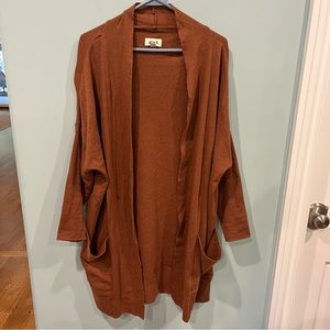 Pact Organic Cotton Airplane Cardigan Women’s Size M/L Rusty Brown Color